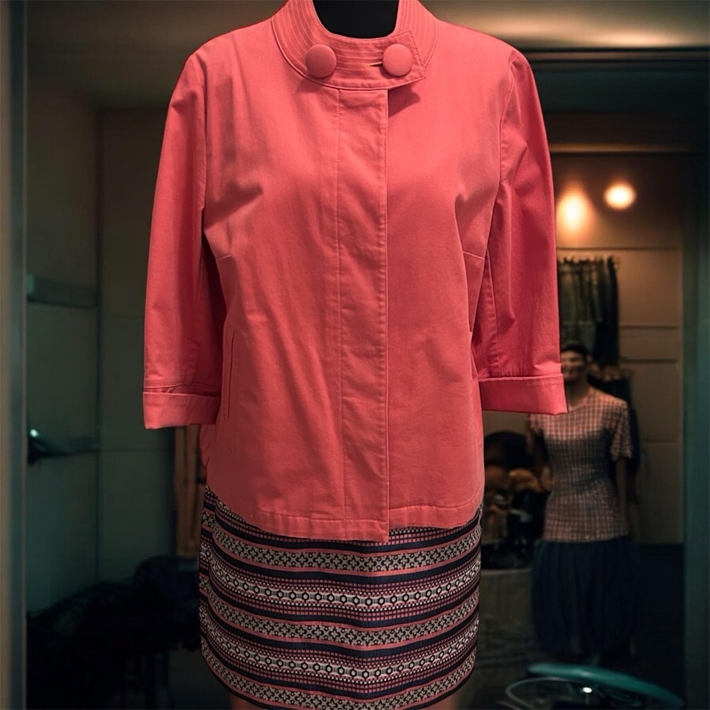 LOFT Navy and Coral Structured Patterned Skirt Size 4